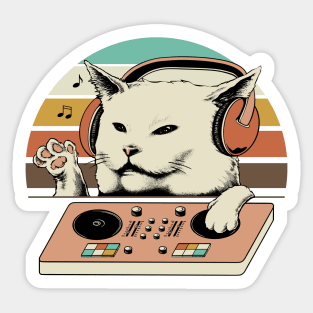 DJ Cat Meme Women Yelling Sticker